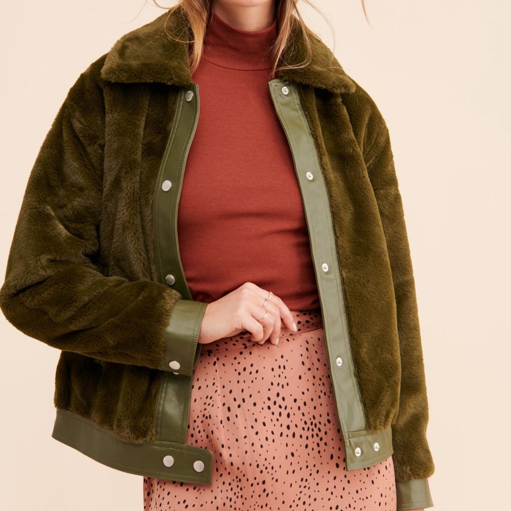 Anthropologie Faux Fur Olive Jacket